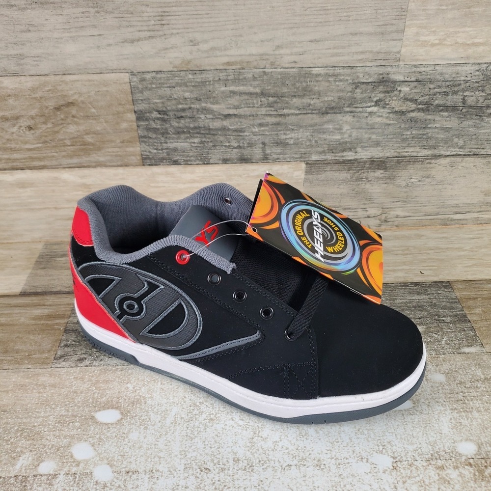 Heelys Propel 2.0 Mens Skate Shoes Sz 7 Black Red Gray Leather Lace Up Sneakers